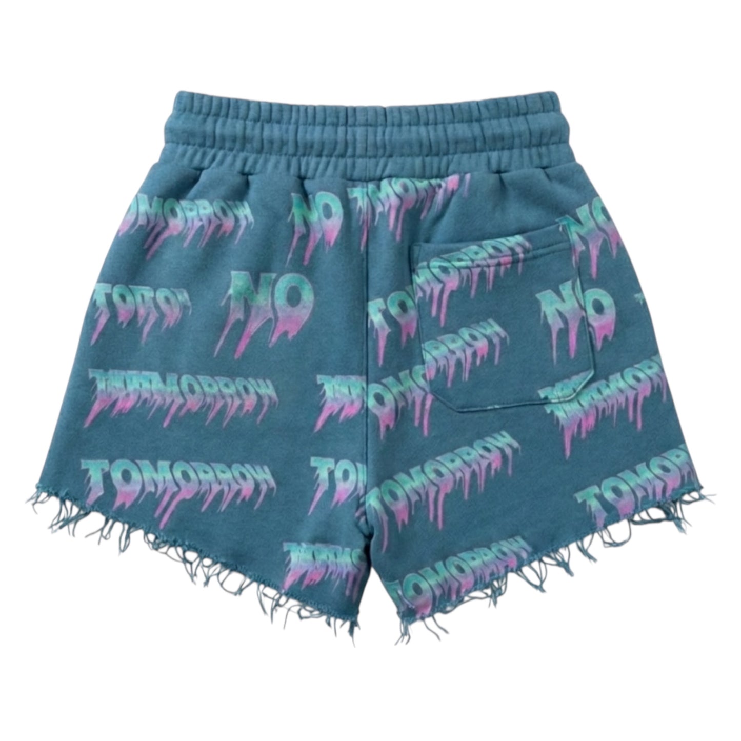 Expensive Paradise- “No Tomorrow" Distressed Sweat Shorts – Deep Teal