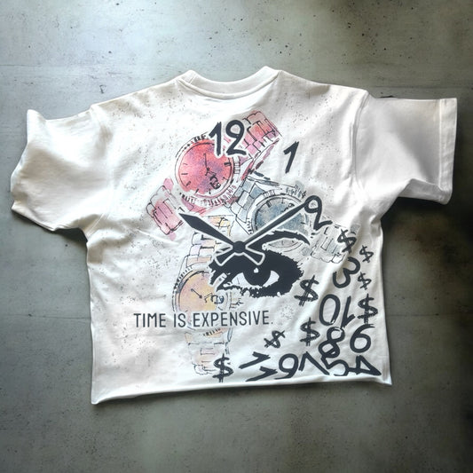Expensive paradise: “time is expensive” cropped tee COLOR: white