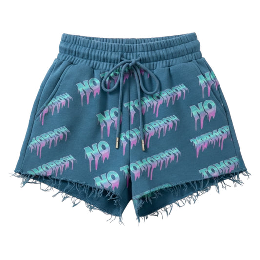 Expensive Paradise- “No Tomorrow" Distressed Sweat Shorts – Deep Teal