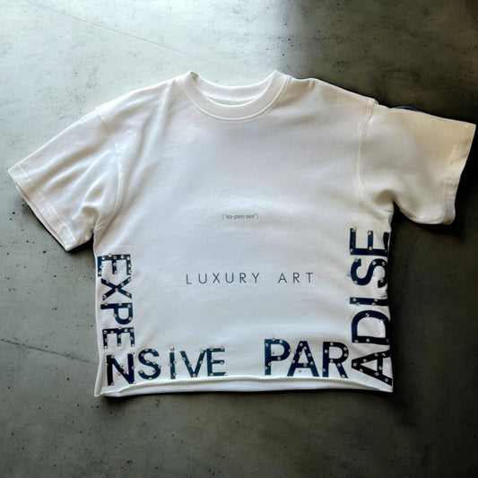 Expensive paradise: “time is expensive” cropped tee COLOR: white