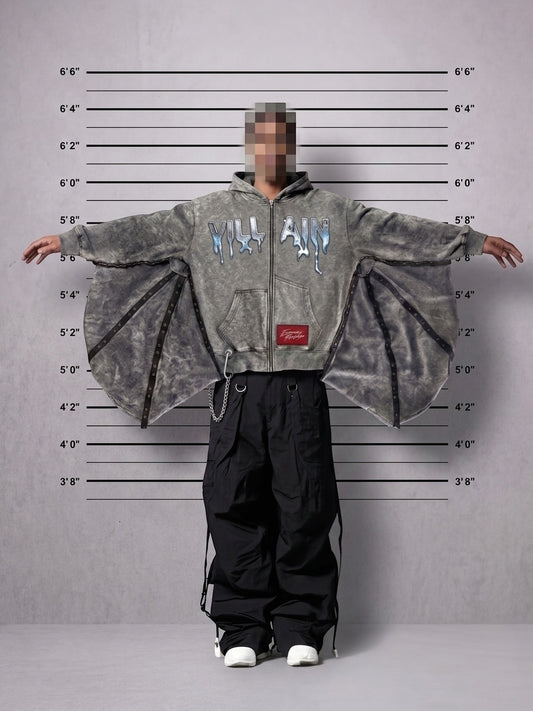 EXPENSIVE PARADISE: “VILLAIN” ZIP UP / COLOR: LUNAR ROCK / VINTAGE WASH/DETACHABLE WINGS