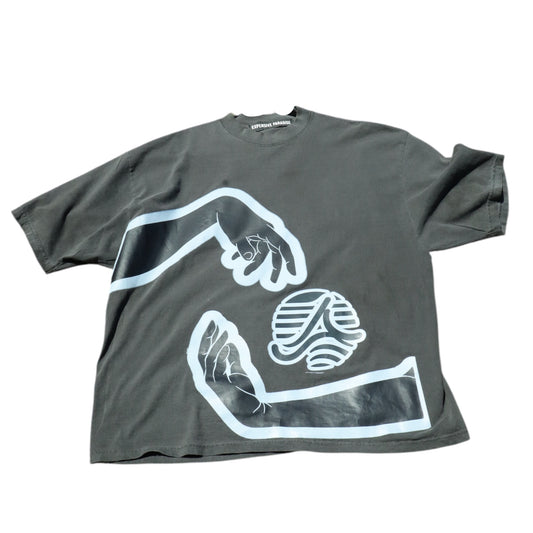EXPENSIVE PARADISE: “Hands of Art” (Drop shoulder Tee) COLOR: charcoal, gray