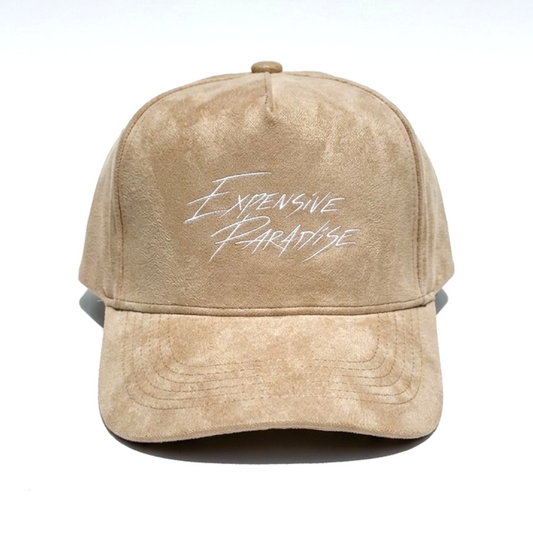THE "EXPENSIVE PARADISE" SIGNATURE SUEDE SNAPBACK CAP/ SAND FAUX-SUEDE