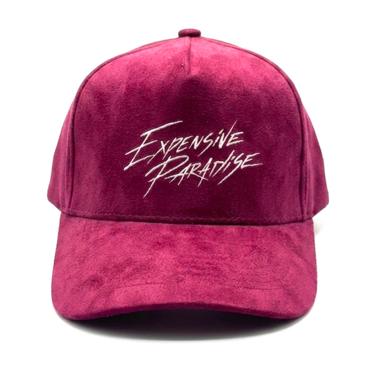 The "Expensive Paradise" Signature Suede Snapback Cap/ burgundy faux-suede