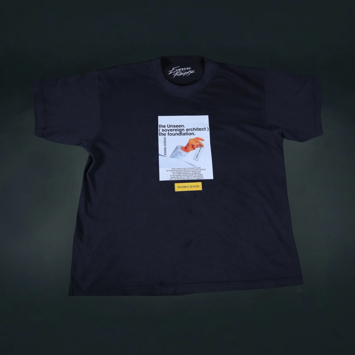 Expensive Paradise Unseen Foundation Tee close-up of Sovereign Architect graphic