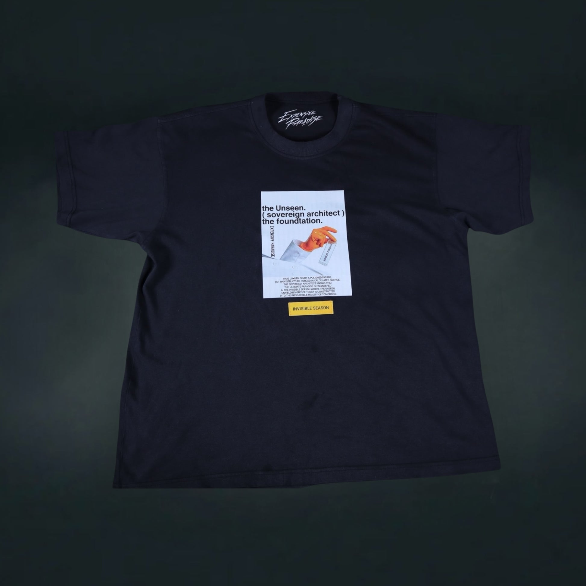 Expensive Paradise Unseen Foundation Tee close-up of Sovereign Architect graphic