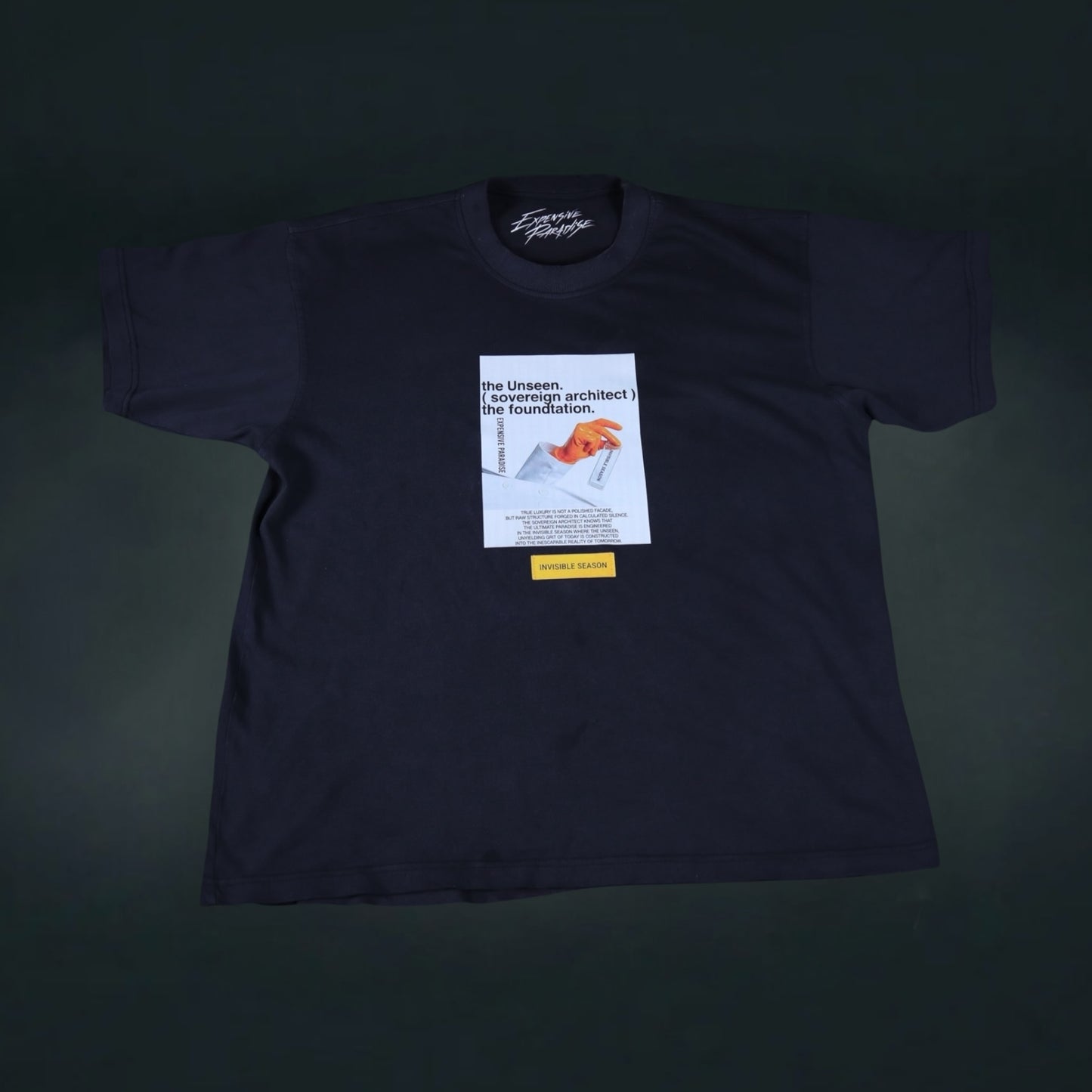 Expensive Paradise Unseen Foundation Tee flat lay with graphic print