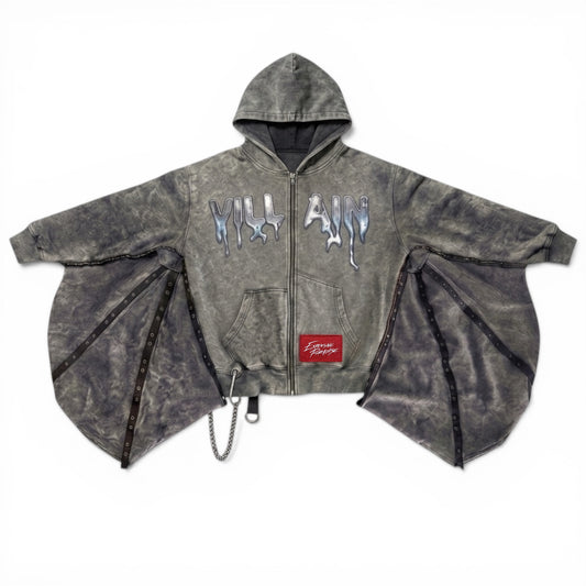 EXPENSIVE PARADISE: “VILLAIN” ZIP UP / COLOR: LUNAR ROCK / VINTAGE WASH/DETACHABLE WINGS