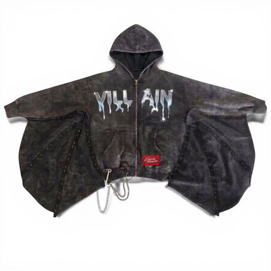 EXPENSIVE PARADISE: “VILLAIN” ZIP UP / COLOR: VINTAGE BLACK / VINTAGE WASH/detachable wings