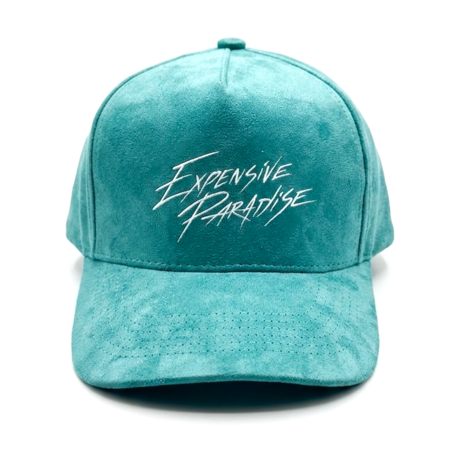 THE "EXPENSIVE PARADISE" SIGNATURE SUEDE SNAPBACK CAP/ TEAL FAUX-SUEDE